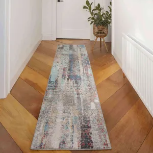 Soft Abstract Distressed Blue Hall Runner Rug