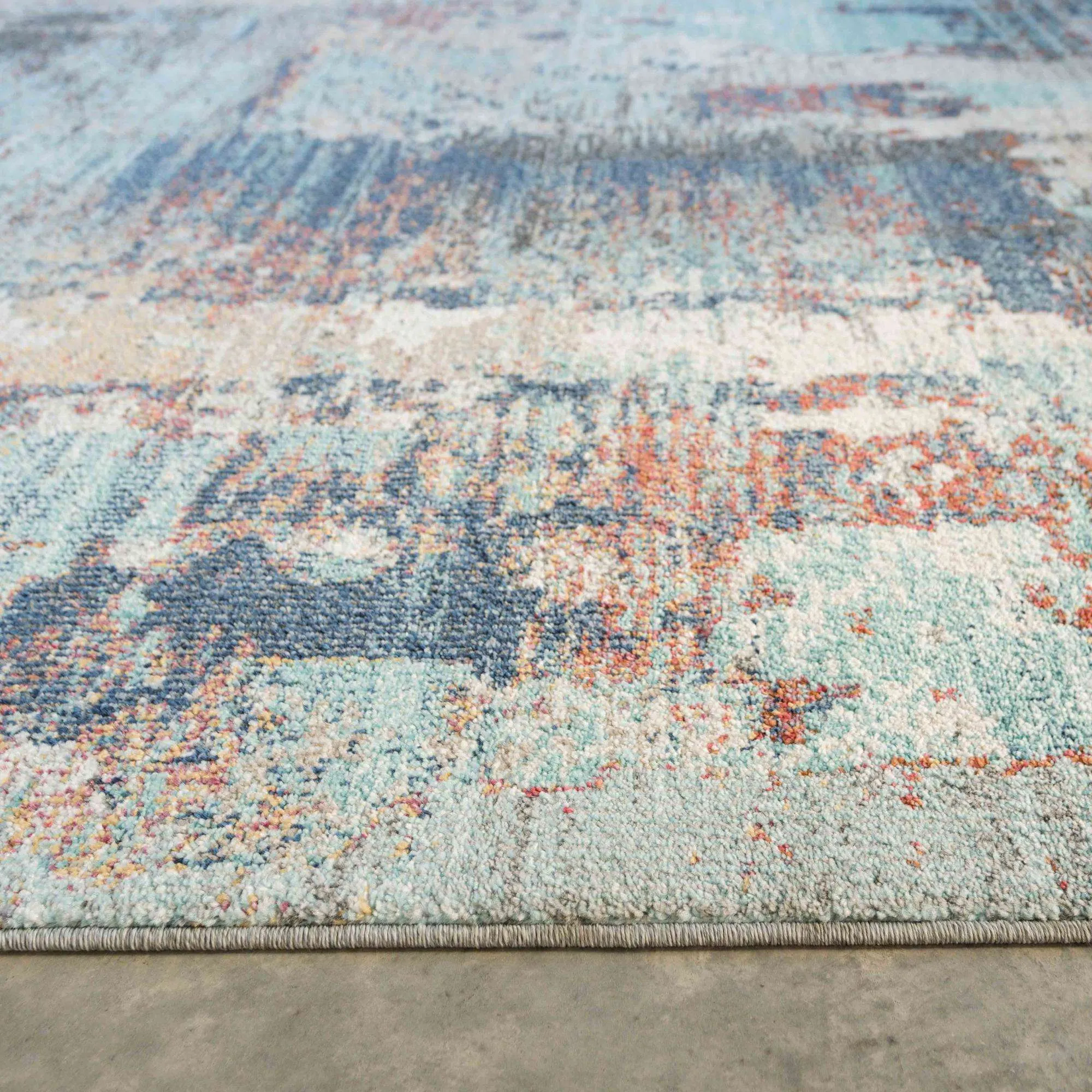 Soft Abstract Distressed Blue Hall Runner Rug