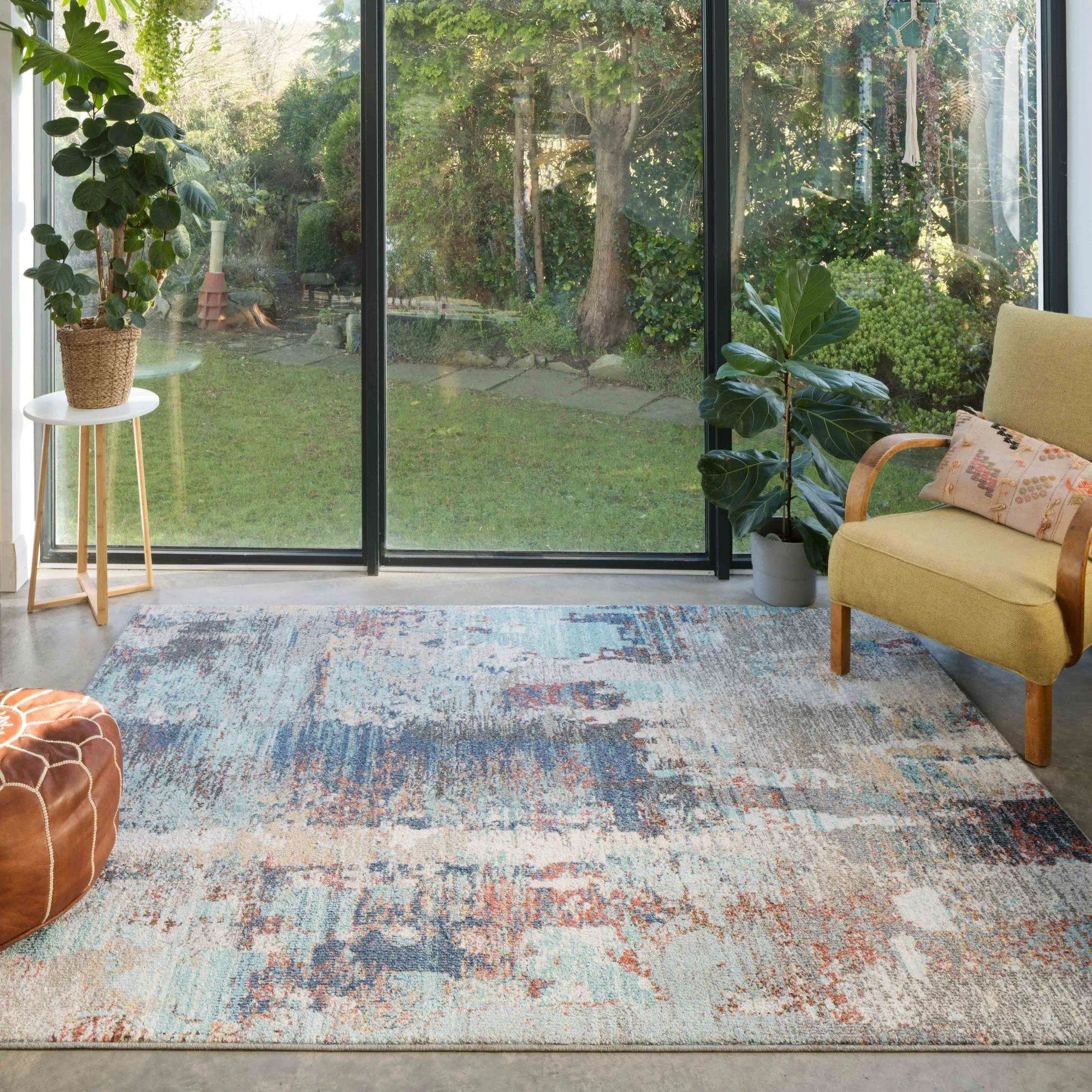 Soft Abstract Distressed Blue Hall Runner Rug