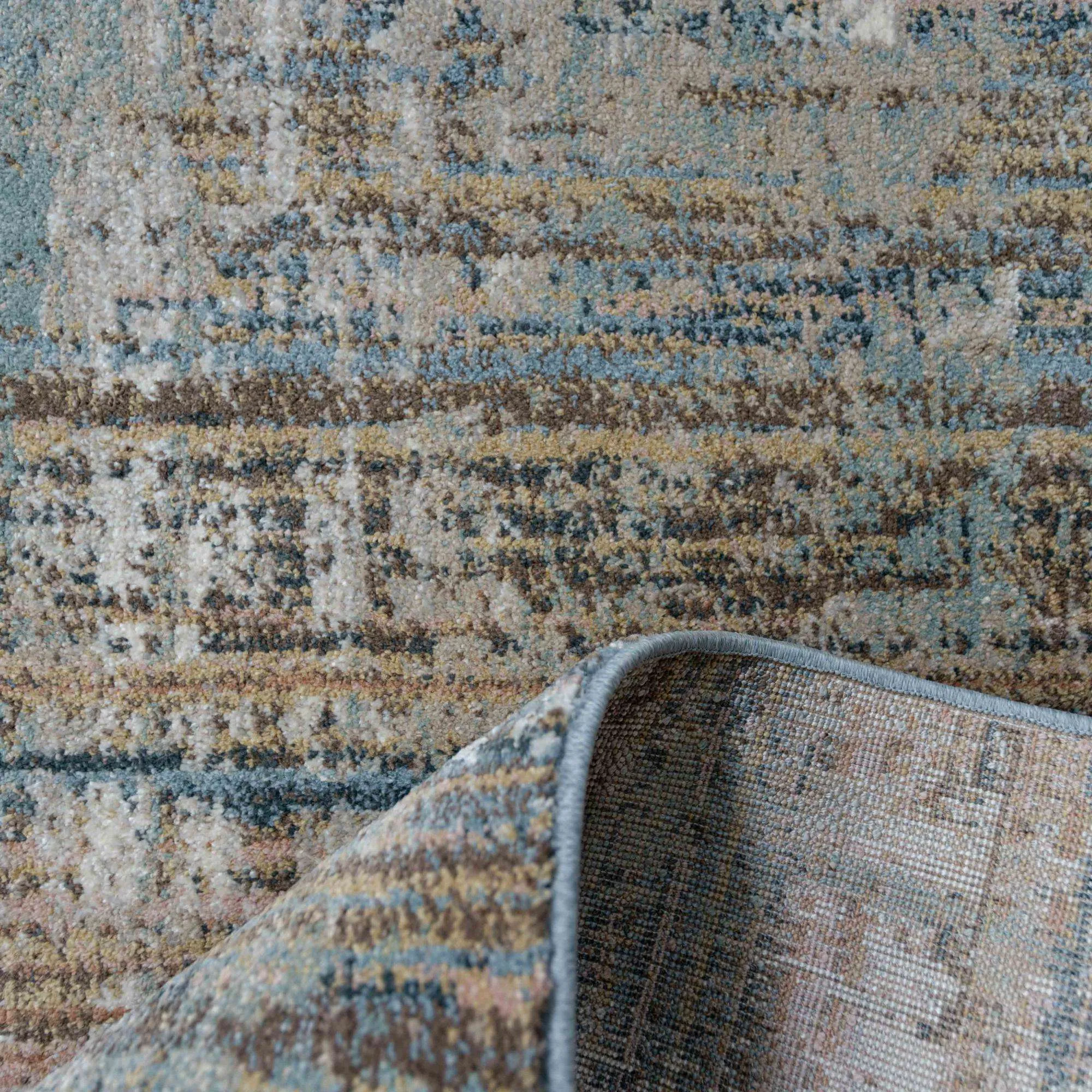 Soft Modern Blue Distressed Scratched Effect Rugs - Scatter