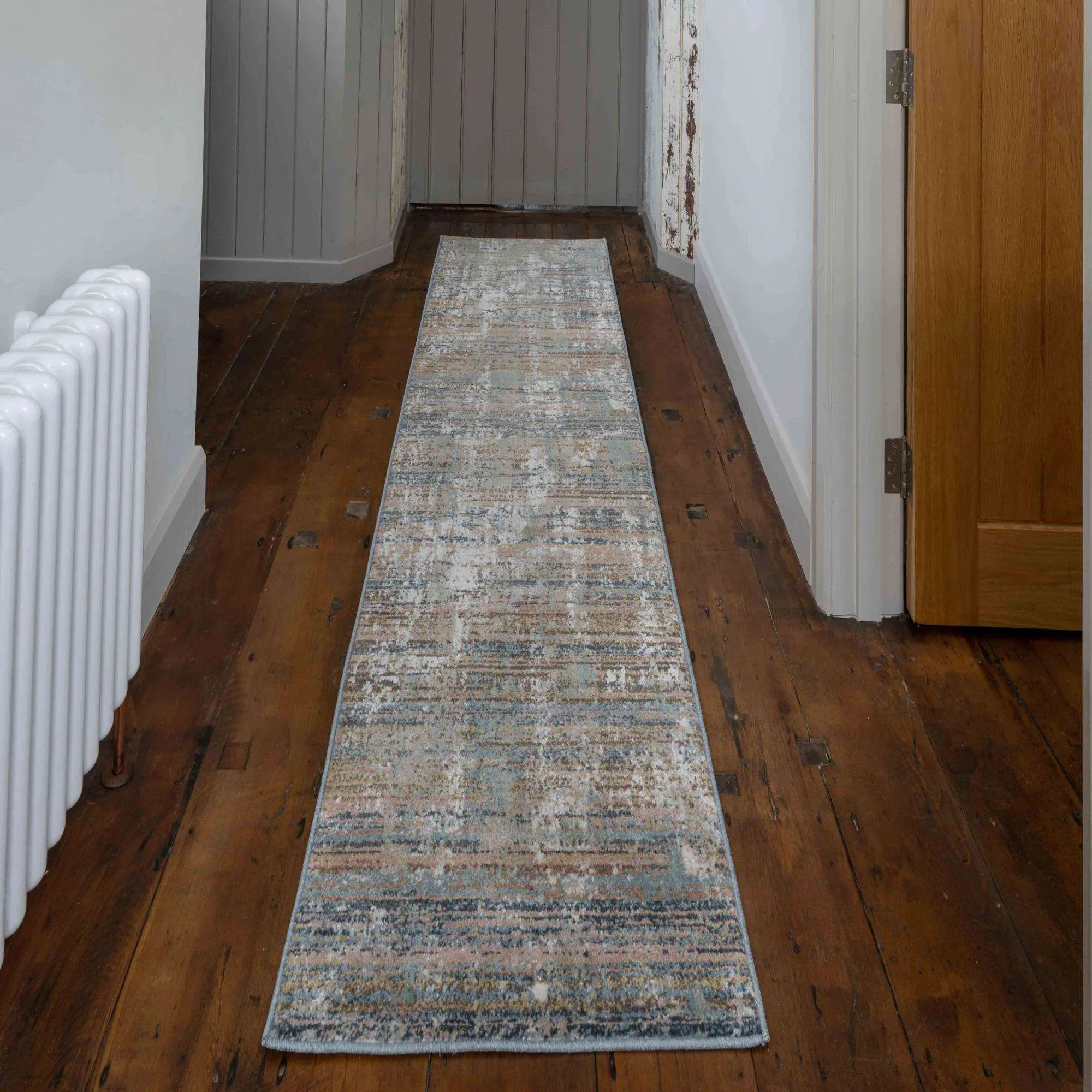 Soft Modern Blue Distressed Scratched Effect Rugs - Scatter