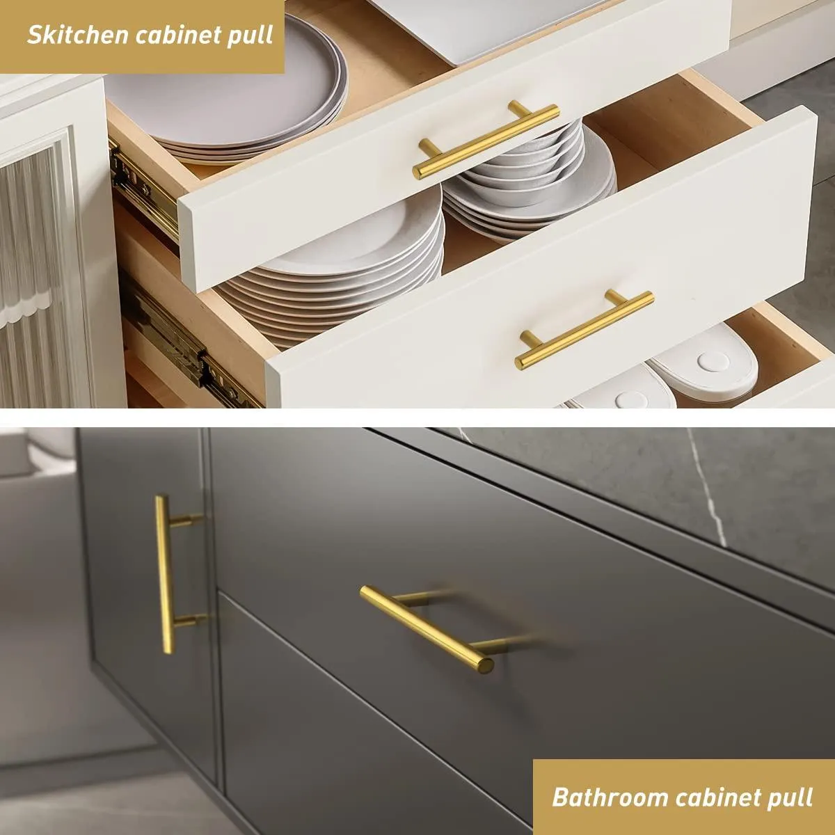 Solid Brass T-bar Kitchen Cabinet Handles