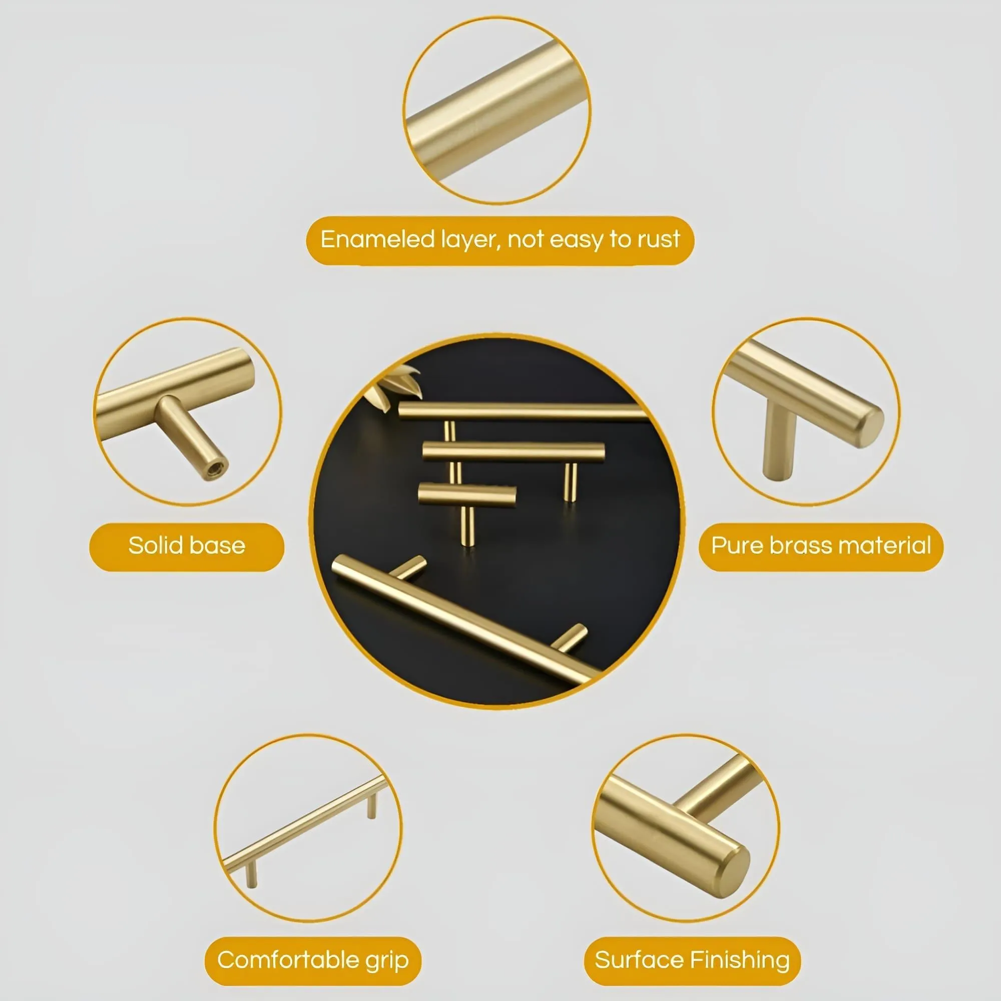 Solid Brass T-bar Kitchen Cabinet Handles