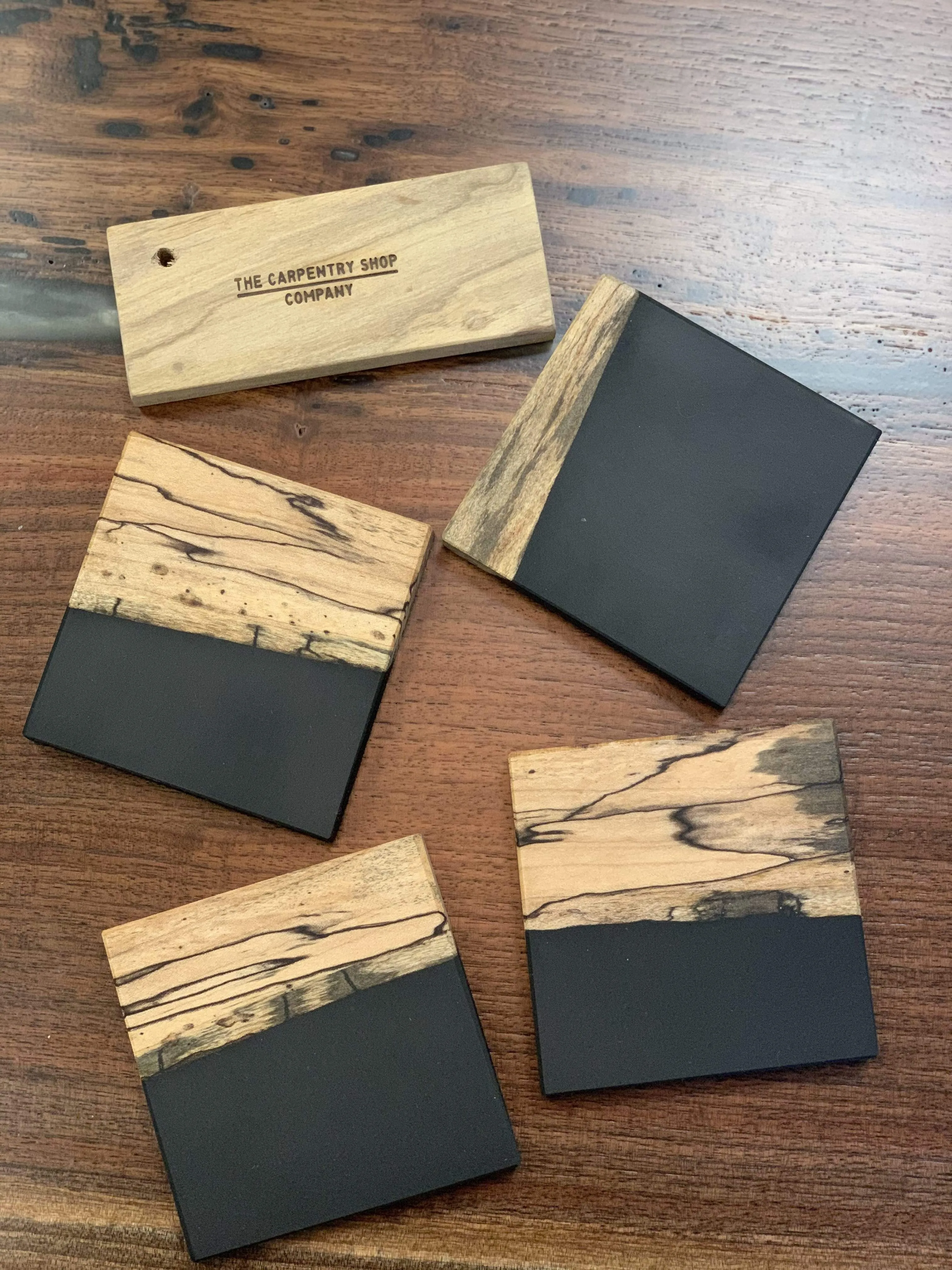 Spalted Maple and Black Epoxy Coaster Set
