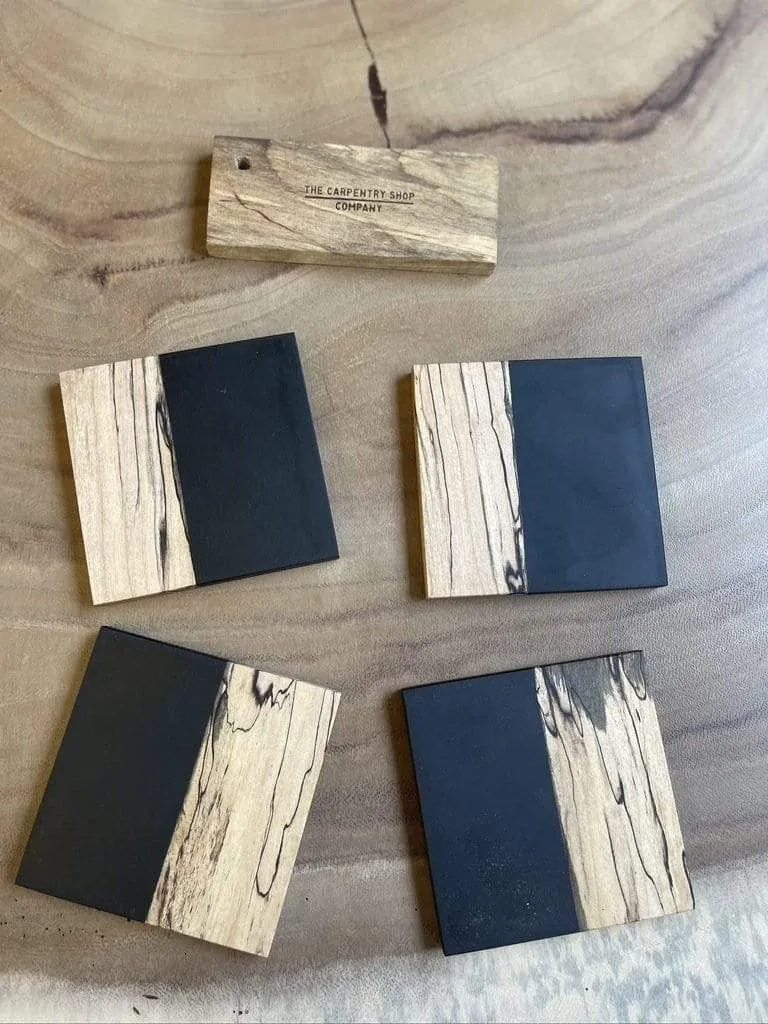 Spalted Maple and Black Epoxy Coaster Set