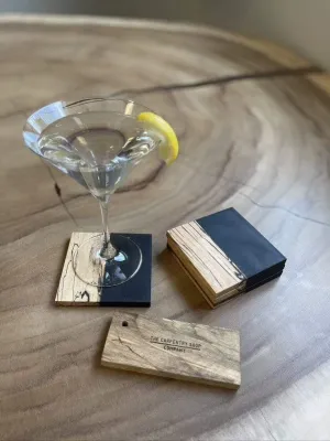 Spalted Maple and Black Epoxy Coaster Set