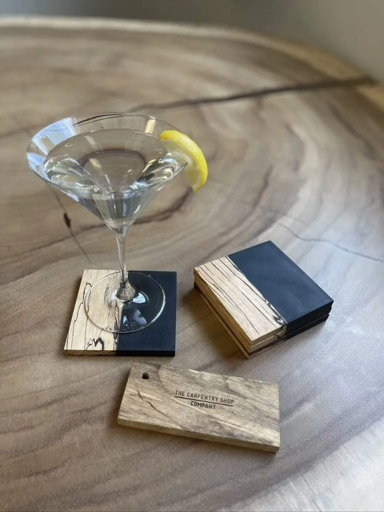 Spalted Maple and Black Epoxy Coaster Set