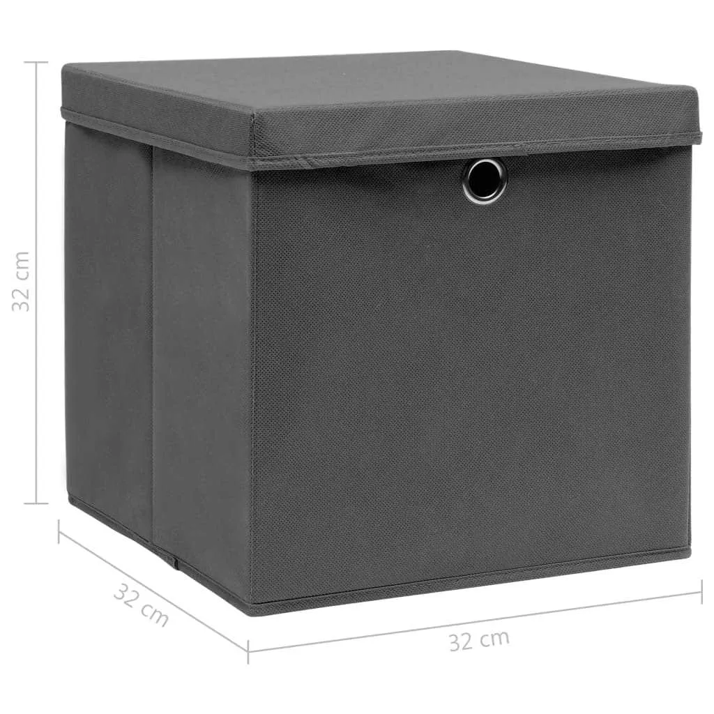 Storage Boxes with Lids 4 pcs Grey 32x32x32 cm Fabric