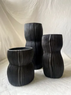 Textured Organic Porcelain Vase in Black, Medium