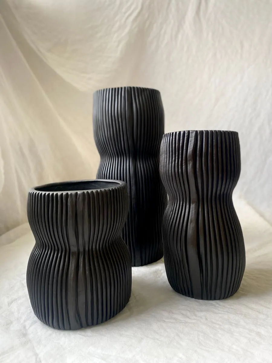 Textured Organic Porcelain Vase in Black, Medium