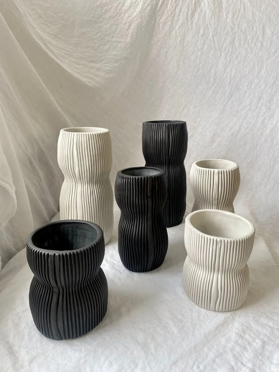 Textured Organic Porcelain Vase in Black, Medium