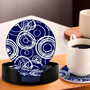The Better Home Silicone Coaster Set Of 6(Dia- 10cm) With Plastic Holder|Dining Table Accessories for Home Decoration| Glasses/Coffee Mugs/Tea Coaster Set|Kitty Party Return Gifts for Women-Navy White