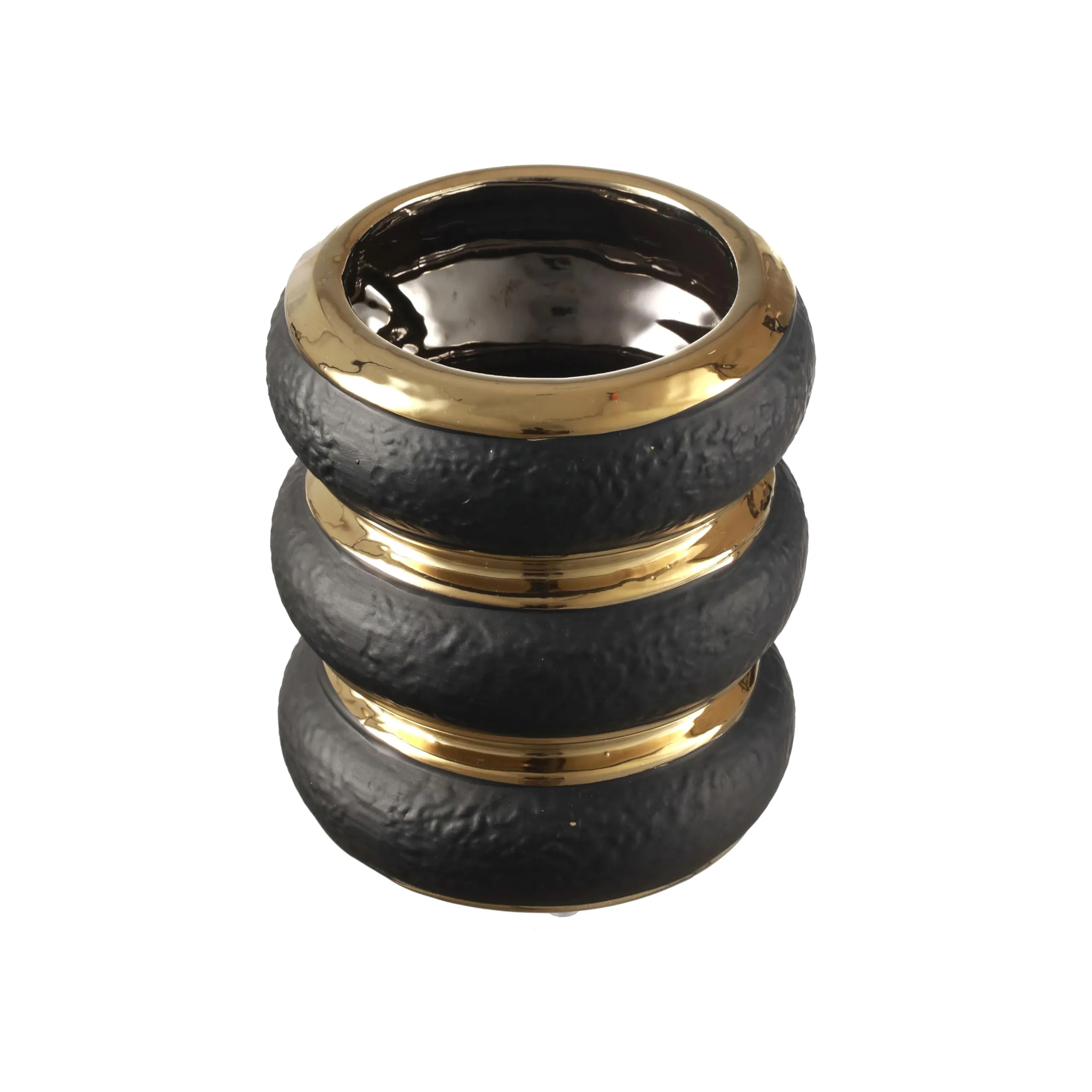 TIED RIBBONS Round Ceramic Vase (Black, 19 cm x 13.5 cm) for Home Decor Flowers Plants Living Room Bedroom Centrepiece Office Table Decoration Items