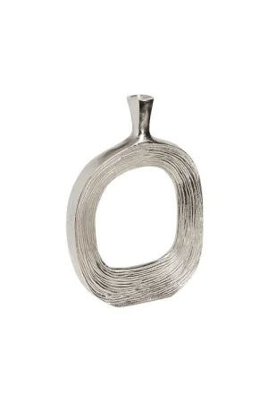 Tizo Short Metal Vase with Stripes in Silver