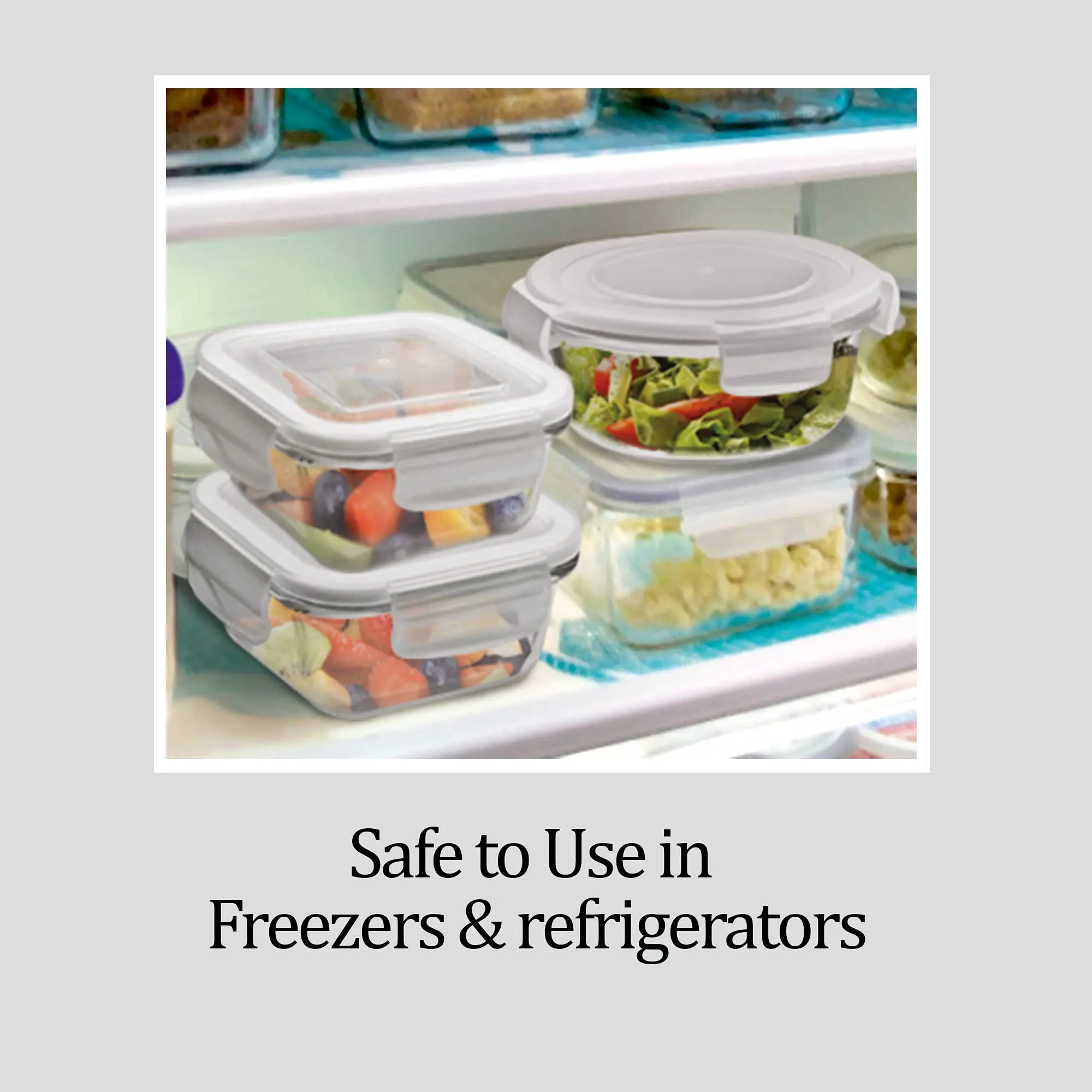 Treo by Milton All Fresh Square Glass Tiffin Containers With Insulated Jacket, 3 Containers, 320 ml Each, Grey