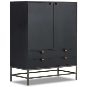 Trey Bar Cabinet, Black Wash Poplar