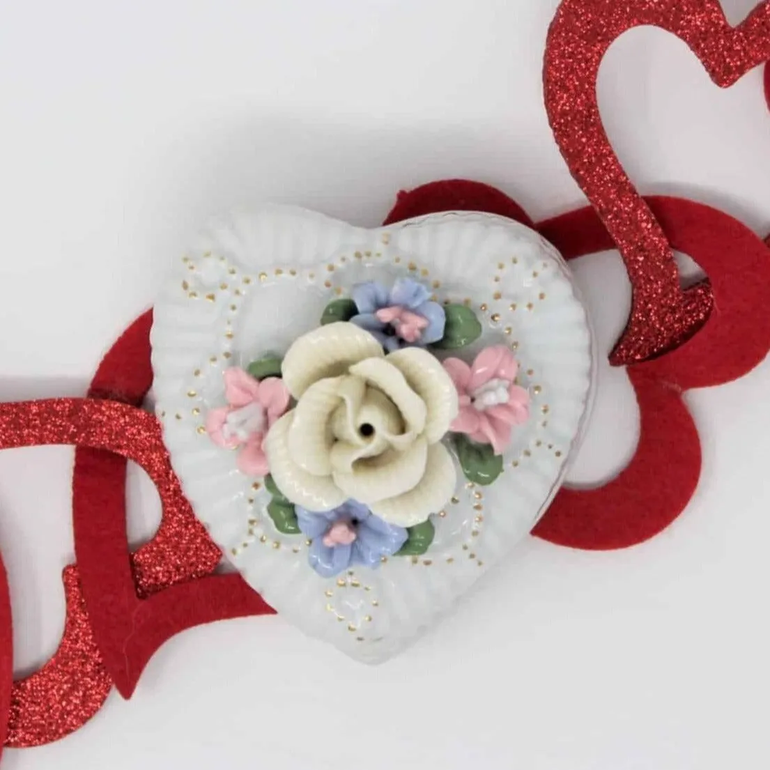 Trinket Box, Badcock, Heart Shaped, Porcelain, Vintage