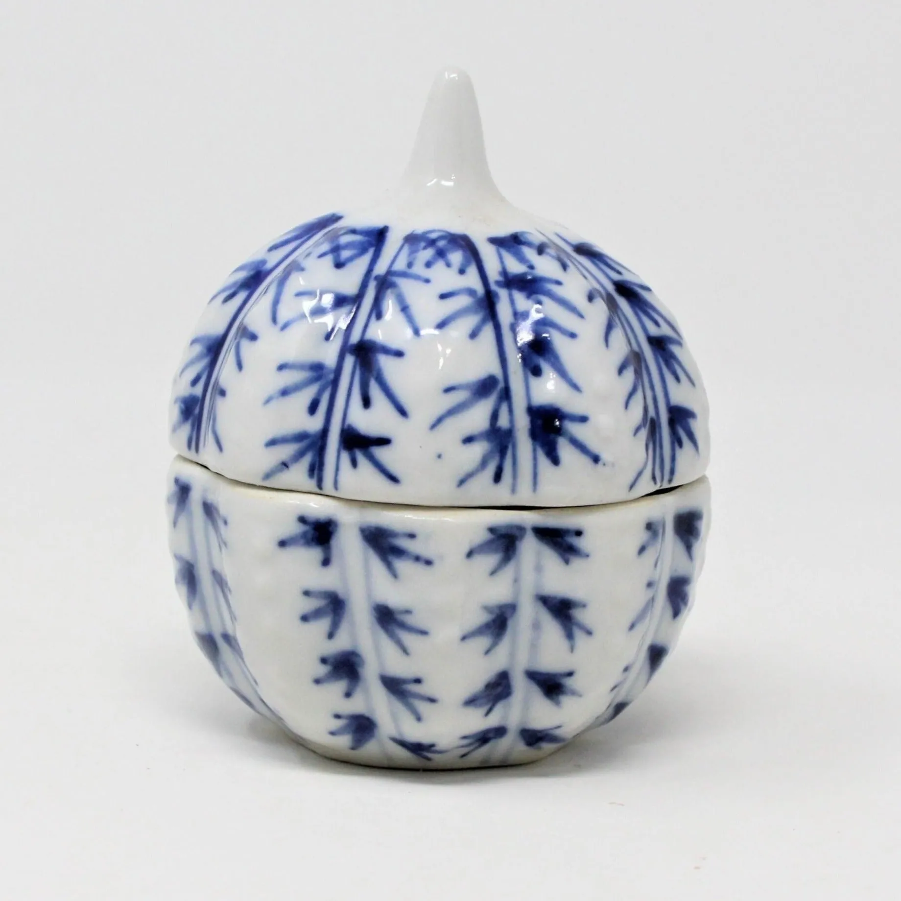 Trinket Box, Oriental Pumpkin, Blue & White, Miniature, Vintage