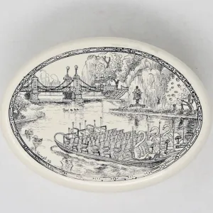 Trinket Box, Scrimshaw Style, Hand Carved, Swan Boats, Signed, 1994