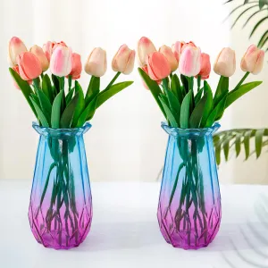 UMAI Glass Vase for Home Decor (2Pcs- 20cm) |Center Table Decorative Items| Flower Vases for Home Decor| Dining Table Decorative Items| Transparent Flower Vase for Living Room, Bookshelf |Blue-Purple