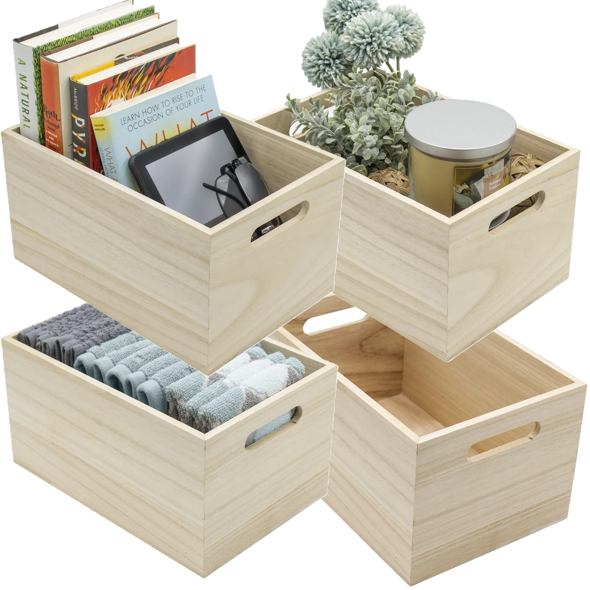 Unfinished Wood Box Crates (4 Piece)
