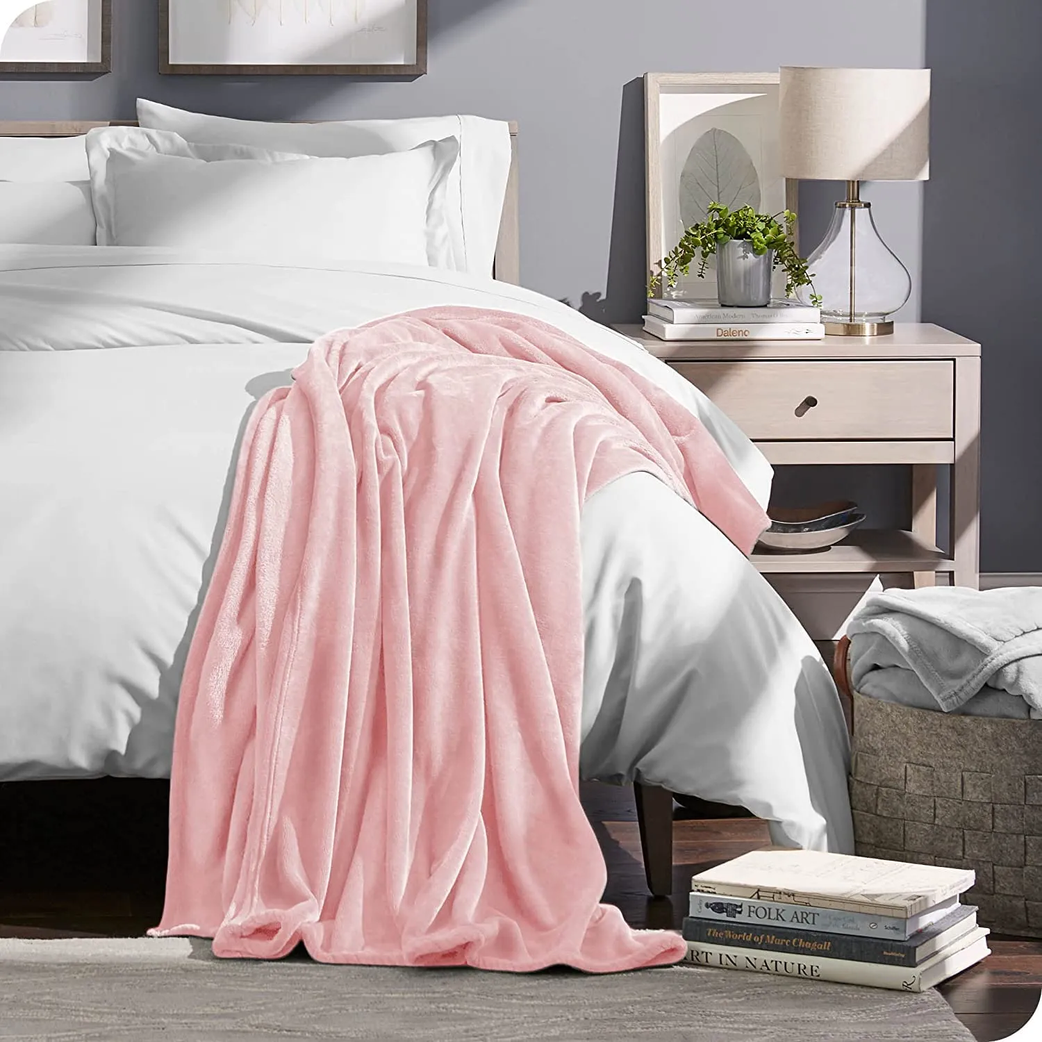 VAS COLLECTION® Premium Plush Double Blanket | 300 GSM Lightweight Cozy Soft for Bed, Sofa, Couch, Travel & Camping| 220x230 cm or 86x90 inches | Light Pink | Flannel