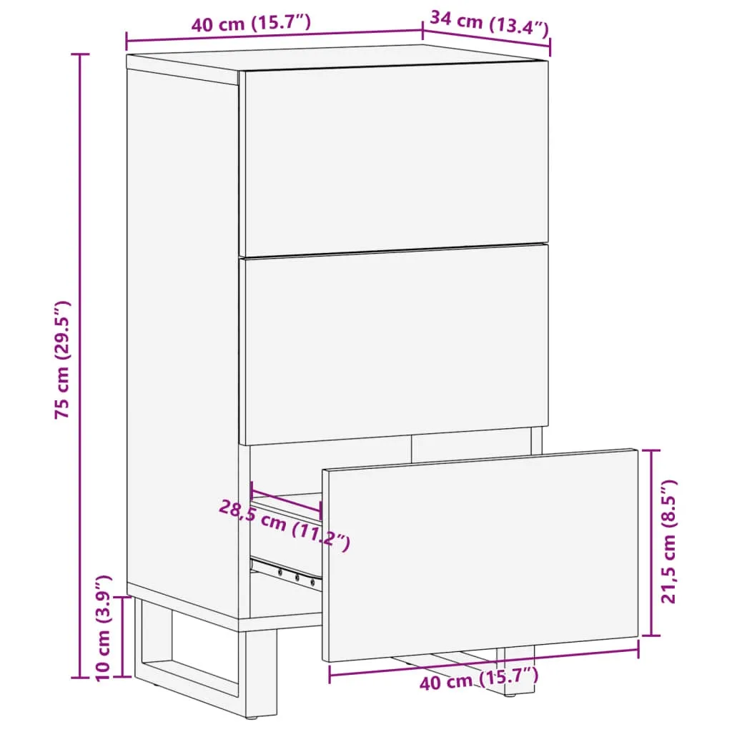 vidaXL Sideboard 40x34x75 cm Solid Wood Rough Mango