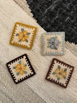 Vintage Cross Stitch  Floral Beverage Coasters