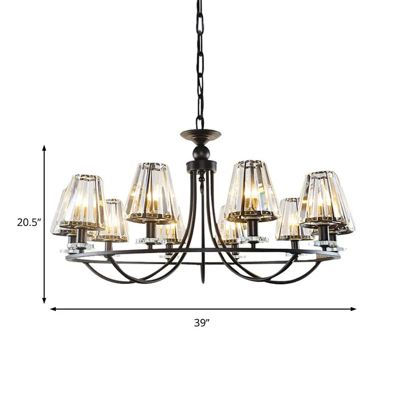 Vintage Prismatic Crystal Chandelier: Tapered Design, 4/6/8 Lights, Black Hanging Ceiling Light