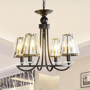 Vintage Prismatic Crystal Chandelier: Tapered Design, 4/6/8 Lights, Black Hanging Ceiling Light
