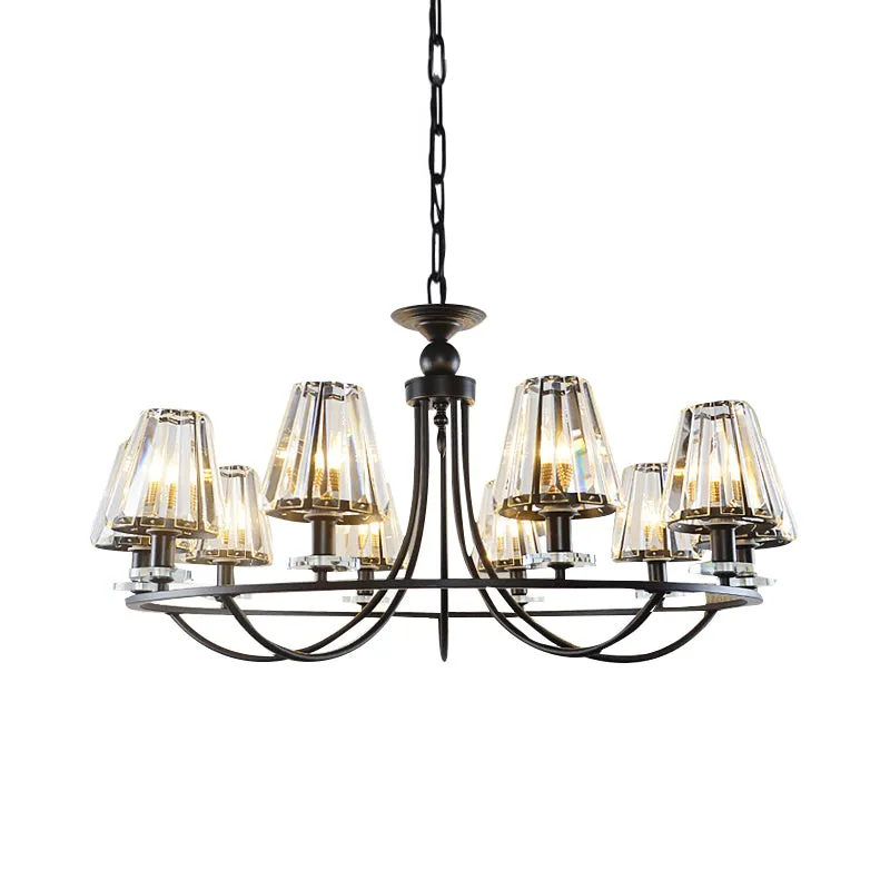 Vintage Prismatic Crystal Chandelier: Tapered Design, 4/6/8 Lights, Black Hanging Ceiling Light