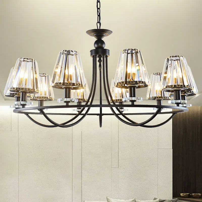 Vintage Prismatic Crystal Chandelier: Tapered Design, 4/6/8 Lights, Black Hanging Ceiling Light