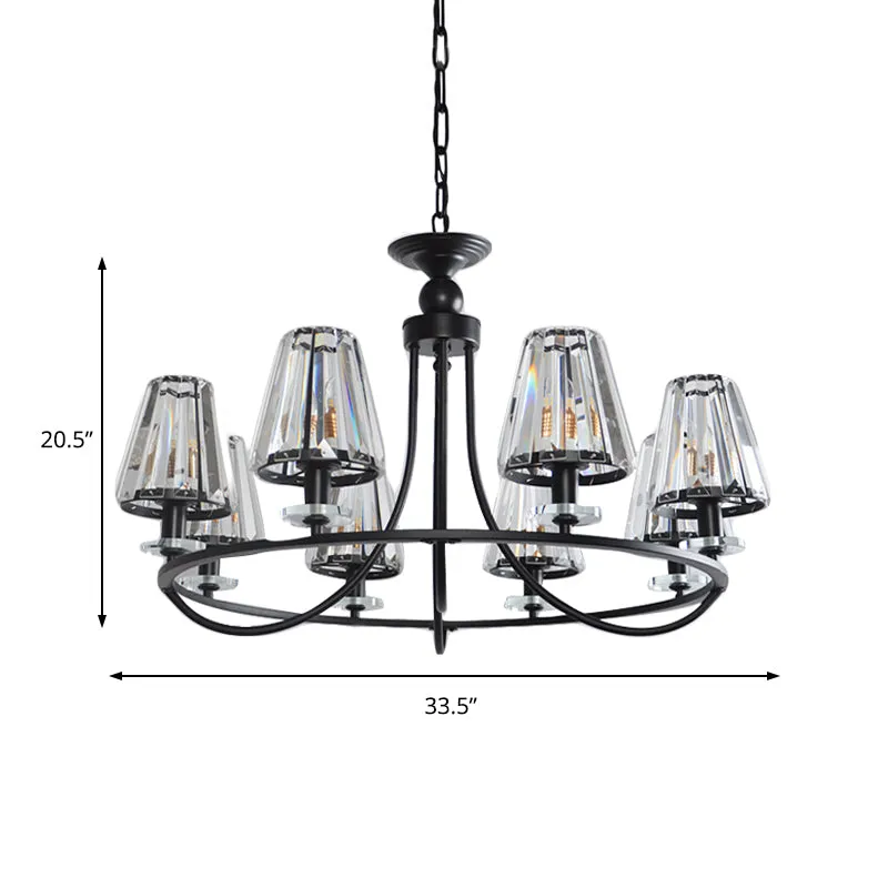 Vintage Prismatic Crystal Chandelier: Tapered Design, 4/6/8 Lights, Black Hanging Ceiling Light