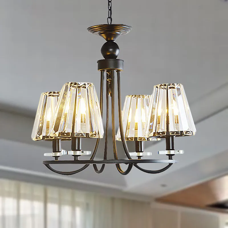 Vintage Prismatic Crystal Chandelier: Tapered Design, 4/6/8 Lights, Black Hanging Ceiling Light