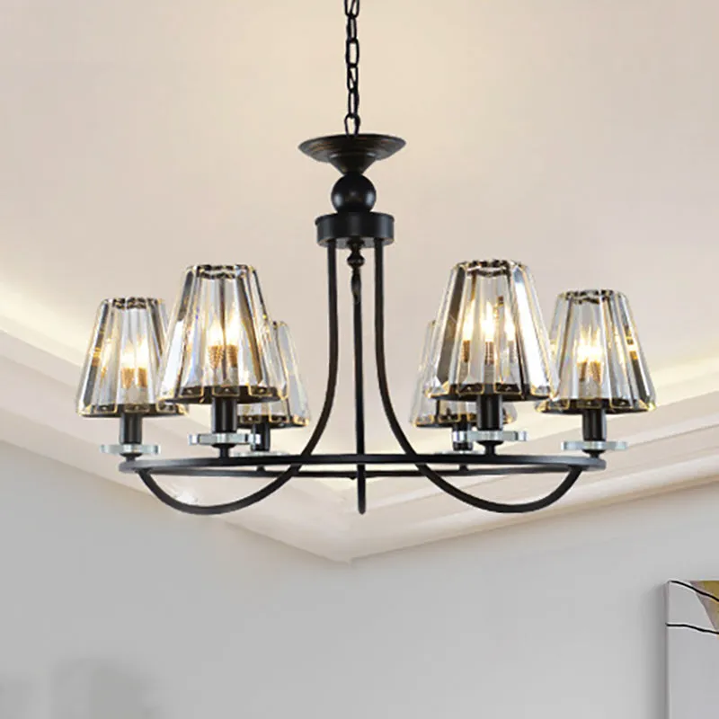 Vintage Prismatic Crystal Chandelier: Tapered Design, 4/6/8 Lights, Black Hanging Ceiling Light