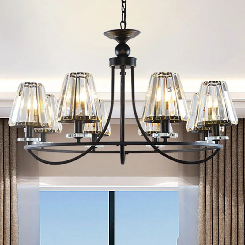 Vintage Prismatic Crystal Chandelier: Tapered Design, 4/6/8 Lights, Black Hanging Ceiling Light