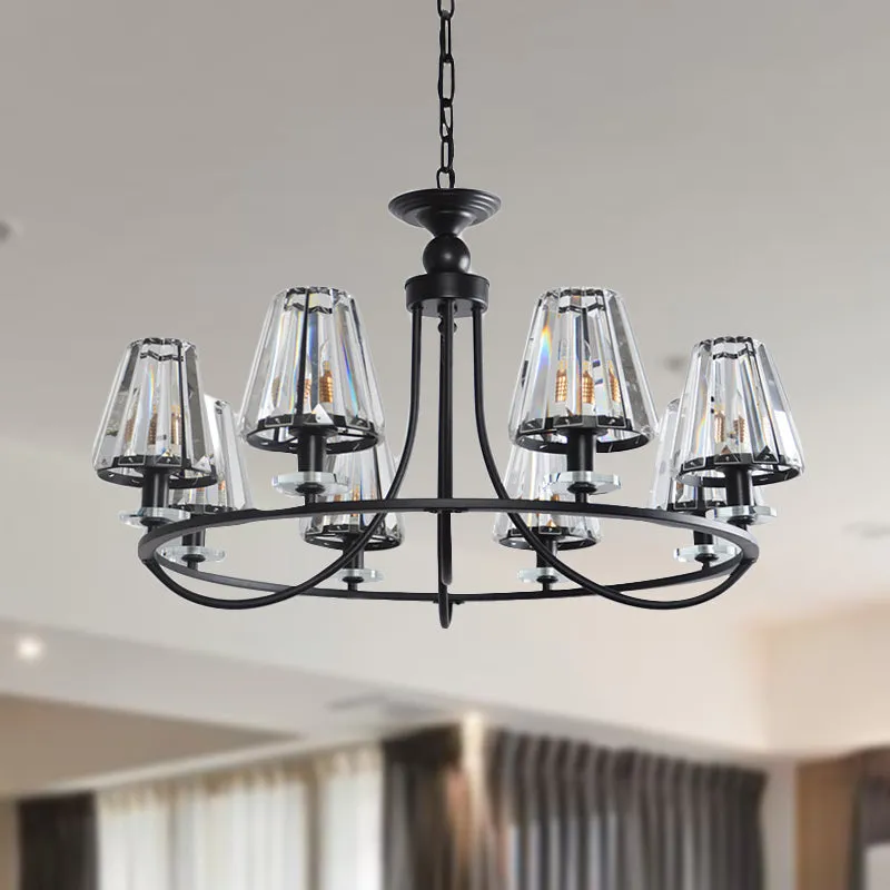 Vintage Prismatic Crystal Chandelier: Tapered Design, 4/6/8 Lights, Black Hanging Ceiling Light