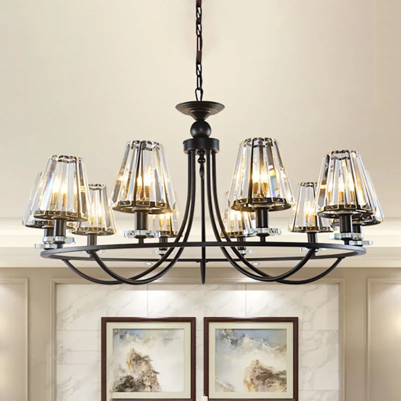 Vintage Prismatic Crystal Chandelier: Tapered Design, 4/6/8 Lights, Black Hanging Ceiling Light