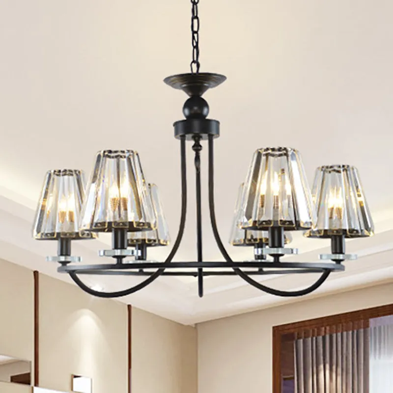 Vintage Prismatic Crystal Chandelier: Tapered Design, 4/6/8 Lights, Black Hanging Ceiling Light