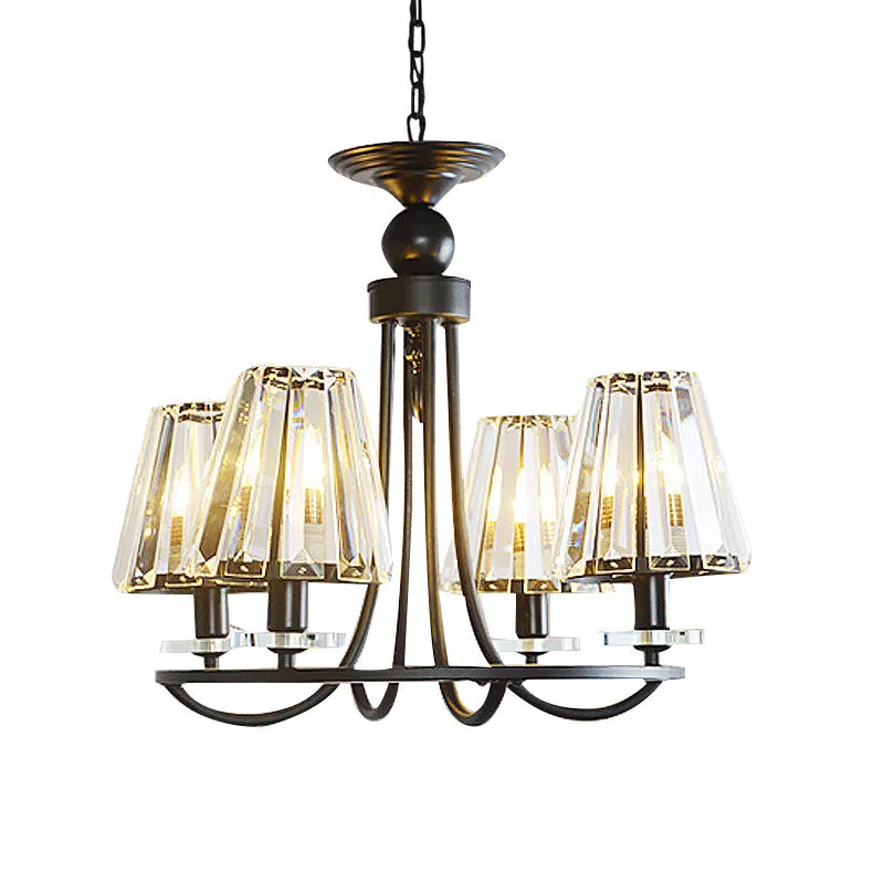 Vintage Prismatic Crystal Chandelier: Tapered Design, 4/6/8 Lights, Black Hanging Ceiling Light