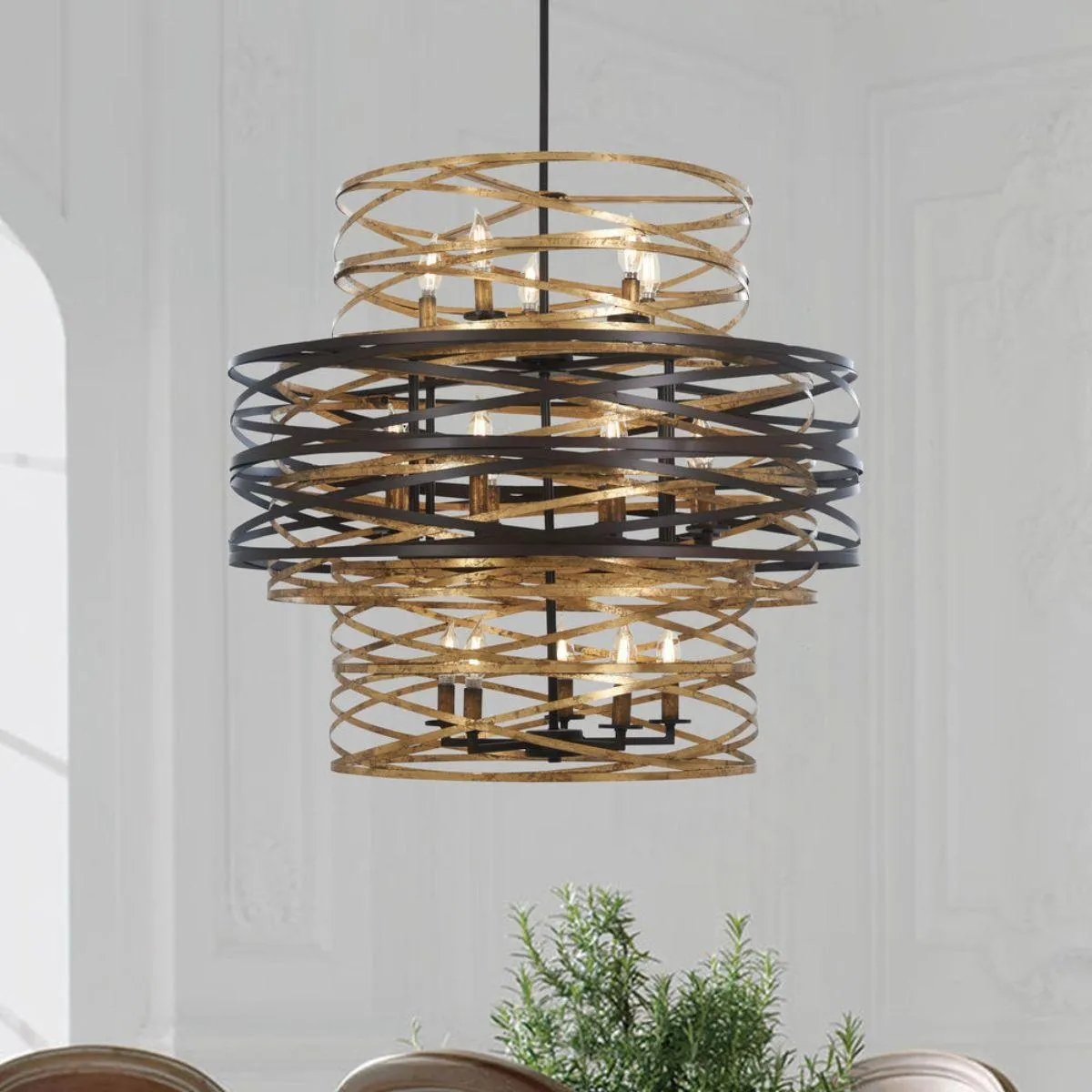 Vortic Flow 30 in. 18 Lights Chandelier Dark Bronze & Gold finish