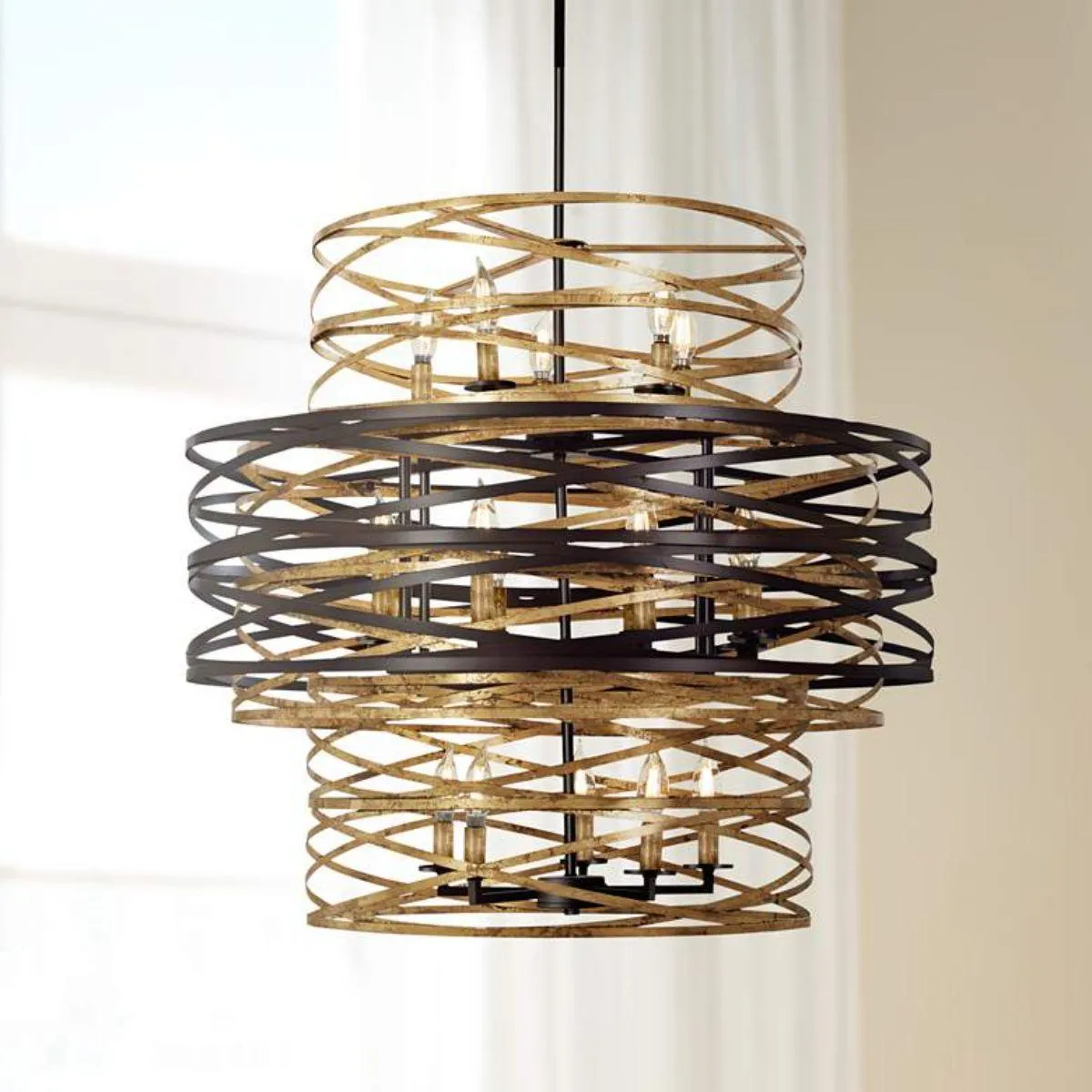 Vortic Flow 30 in. 18 Lights Chandelier Dark Bronze & Gold finish