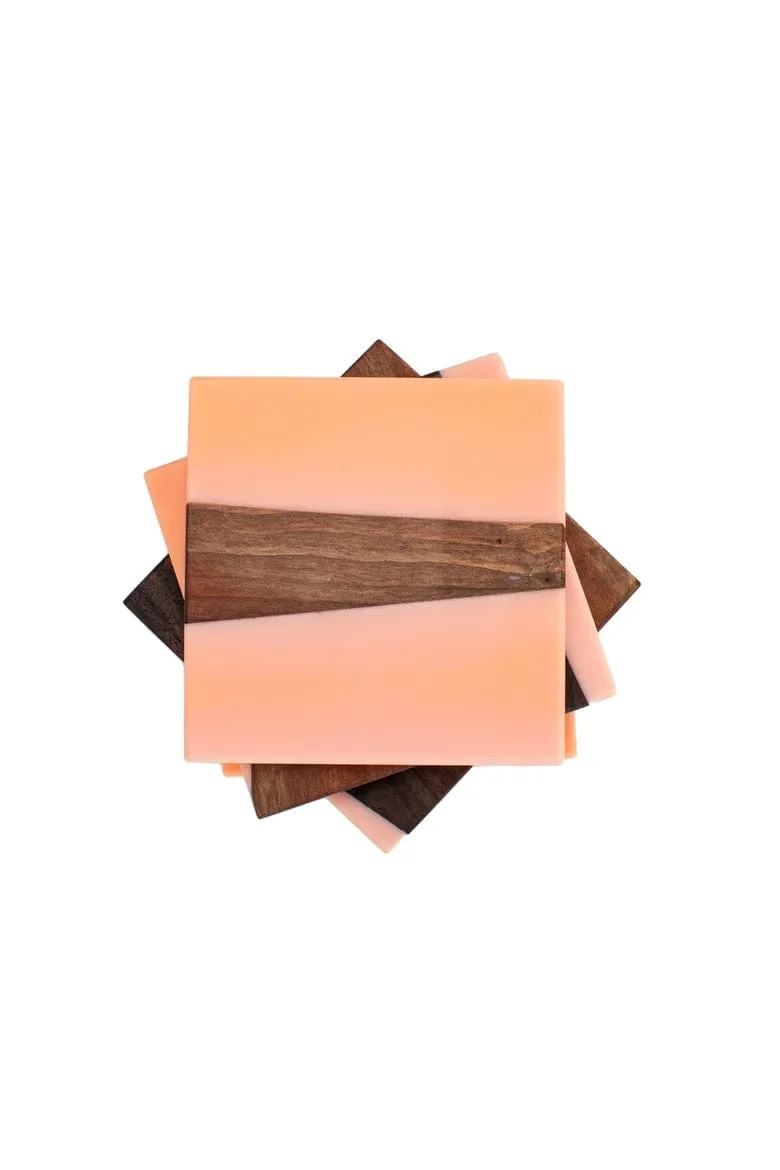 Walnut and Pink Epoxy Coaster Set