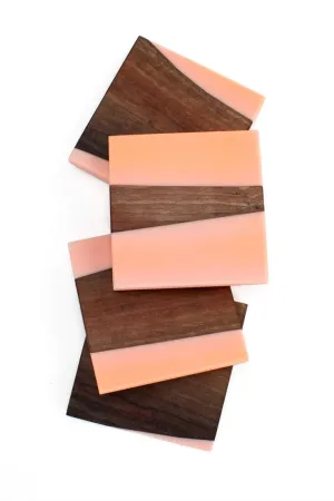 Walnut and Pink Epoxy Coaster Set