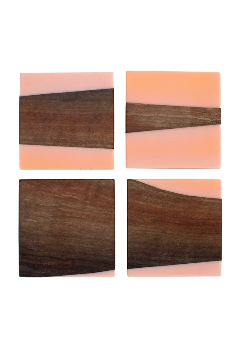Walnut and Pink Epoxy Coaster Set