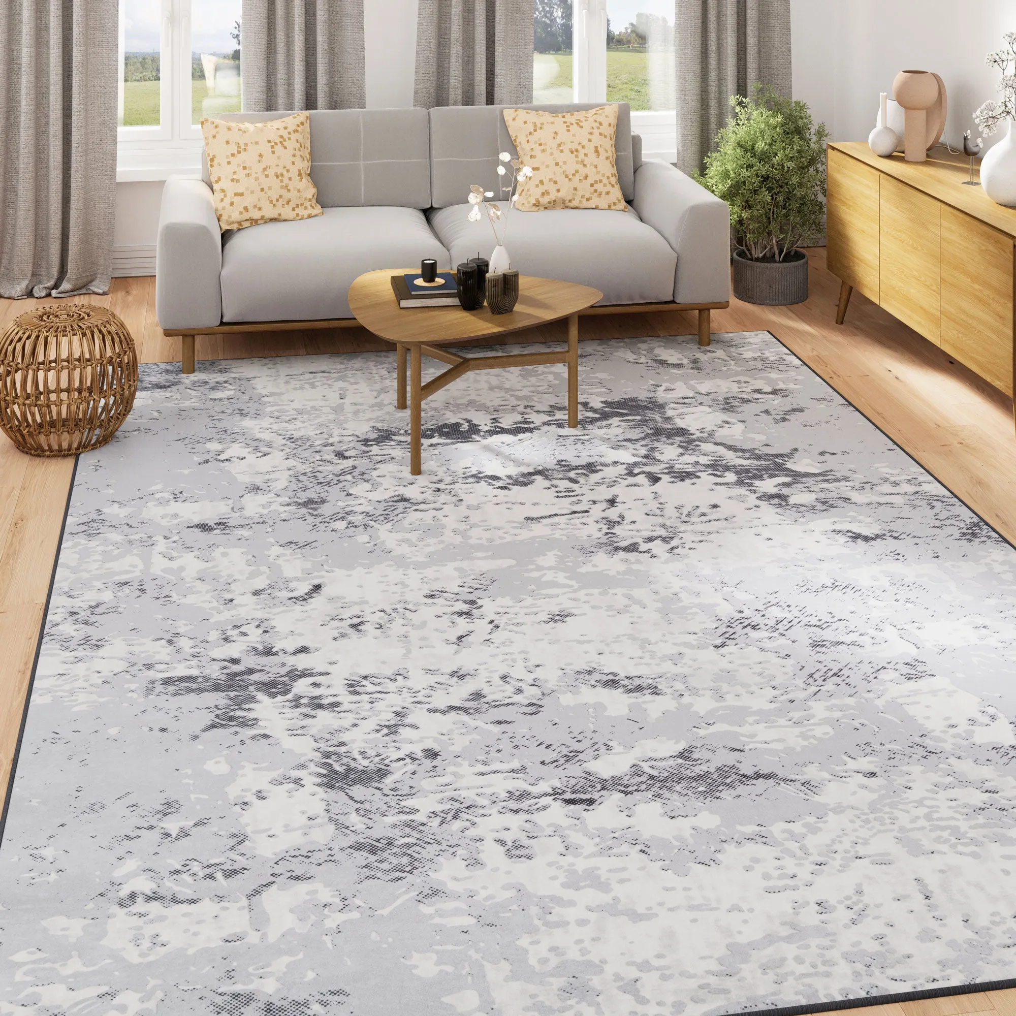 Washable Grey Tone Distressed Area Rug - Thea