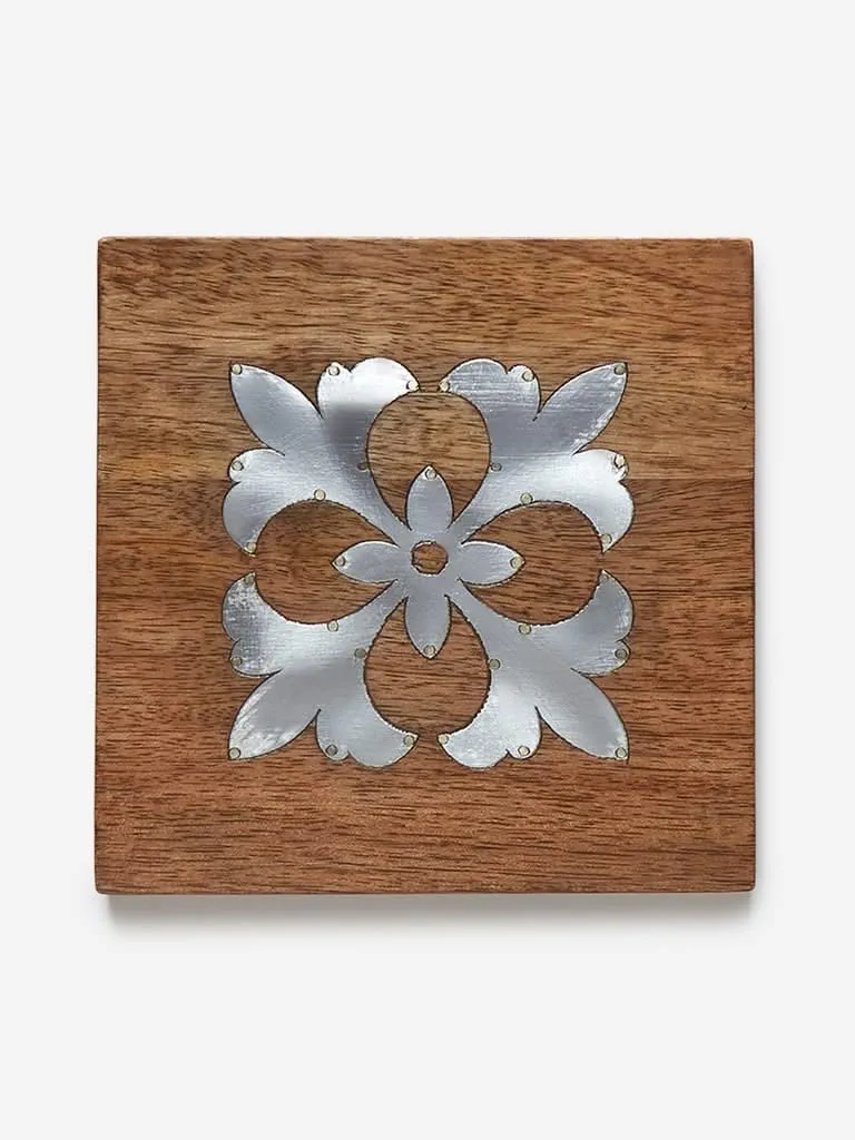 Westside Home Brown Wooden Trivet with Metal Inlay