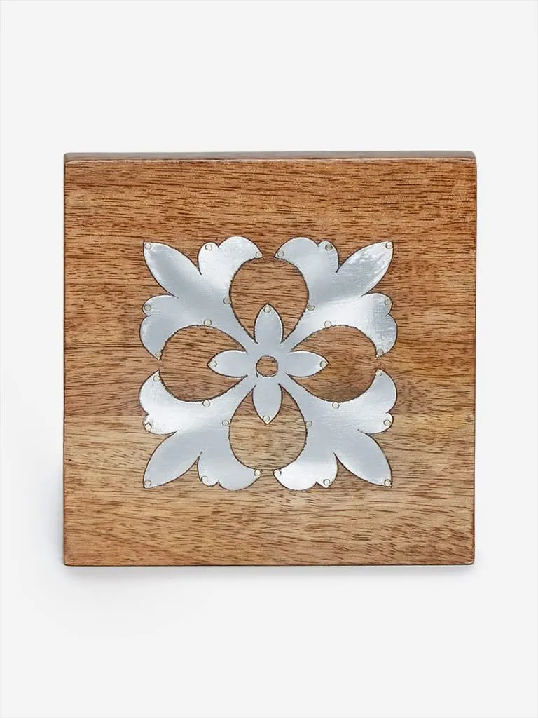 Westside Home Brown Wooden Trivet with Metal Inlay