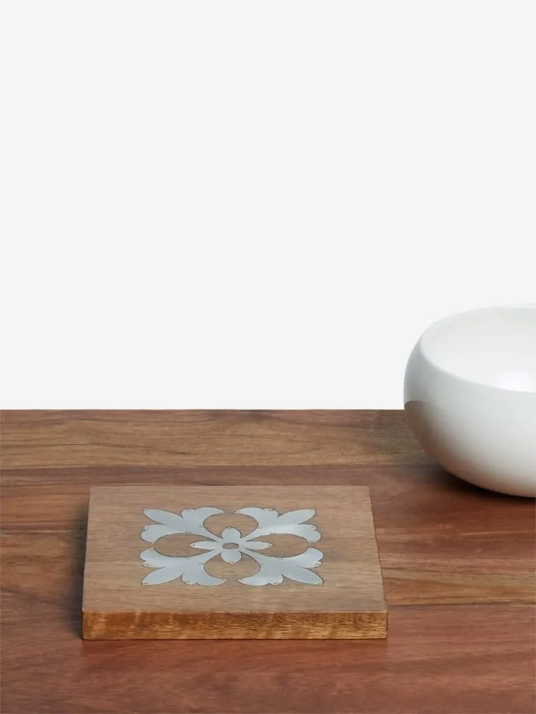 Westside Home Brown Wooden Trivet with Metal Inlay