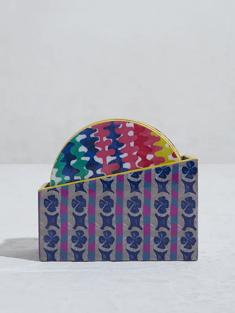 Westside Home Multicolour Abstract Design Coaster with Stand (Set of 6)